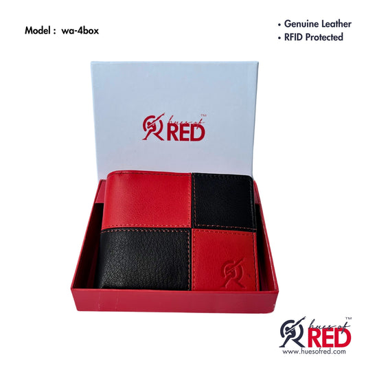 Red and Black Combination Genuine Leather Wallet | for Men | RFID Protected | 9 Compartments